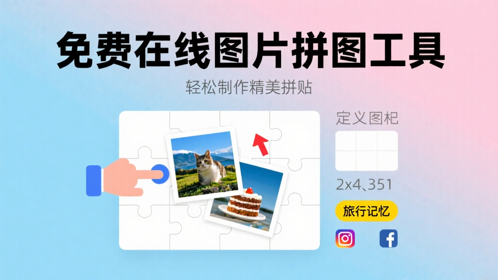 免费在线拼图工具支持拖拽布局与多元素编辑适配旅行社交工作拼贴需求